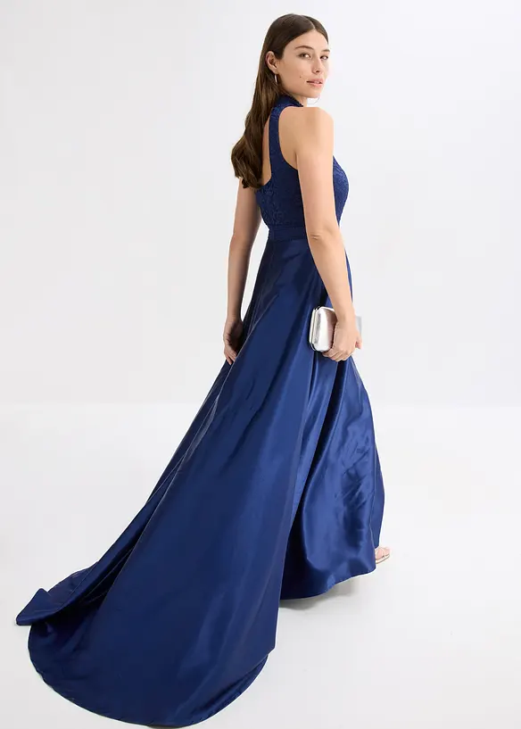 Maxikleid aus glänzendem Satin mit Spitze, bonprix