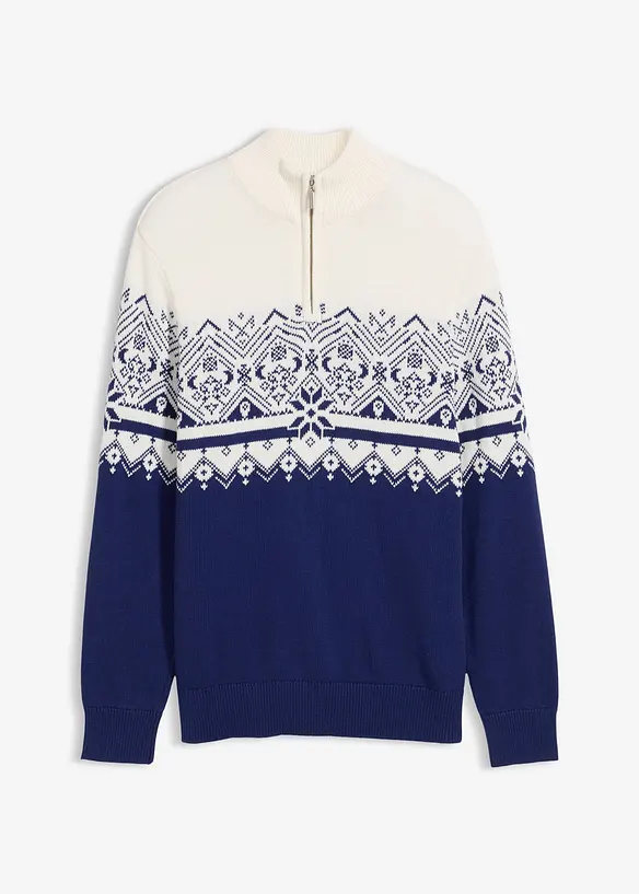 Norweger-Pullover mit Troyerkragen aus reiner Baumwolle, bonprix