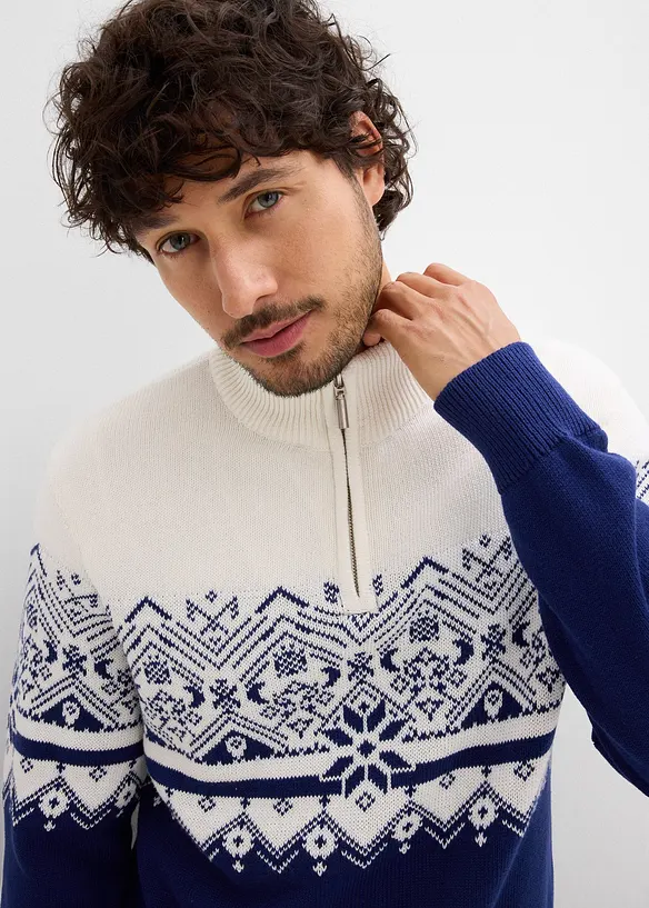 Norweger-Pullover mit Troyerkragen aus reiner Baumwolle, bonprix