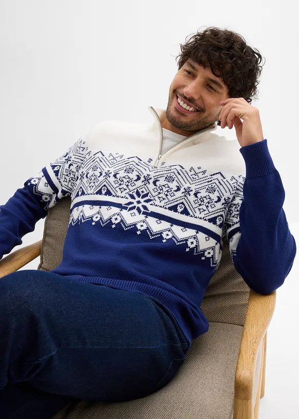Norweger-Pullover mit Troyerkragen aus reiner Baumwolle, bonprix