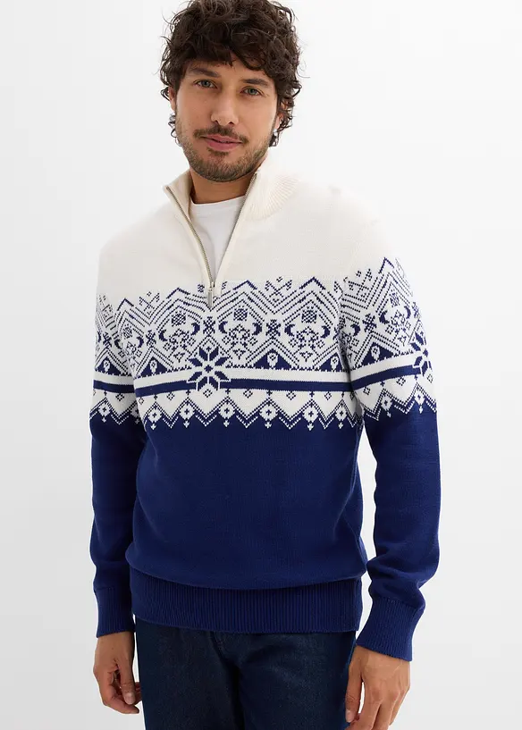 Norweger-Pullover mit Troyerkragen aus reiner Baumwolle, bonprix