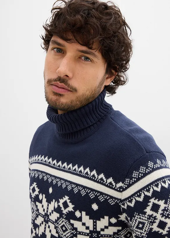 Norweger-Pullover mit Rollkragen aus reiner Baumwolle, bonprix
