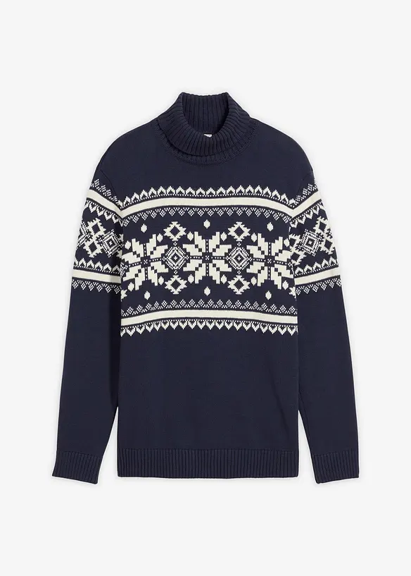 Norweger-Pullover mit Rollkragen aus reiner Baumwolle, bonprix