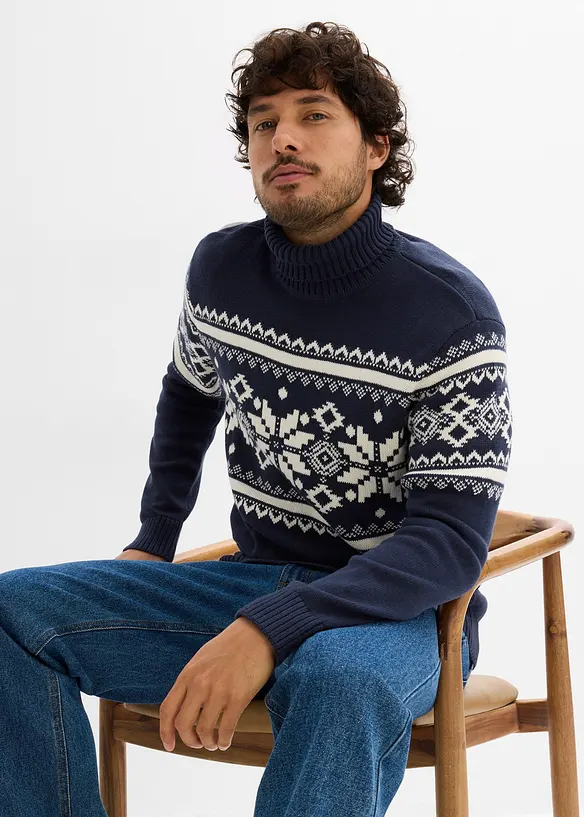 Norweger-Pullover mit Rollkragen aus reiner Baumwolle, bonprix