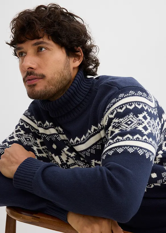Norweger-Pullover mit Rollkragen aus reiner Baumwolle, bonprix