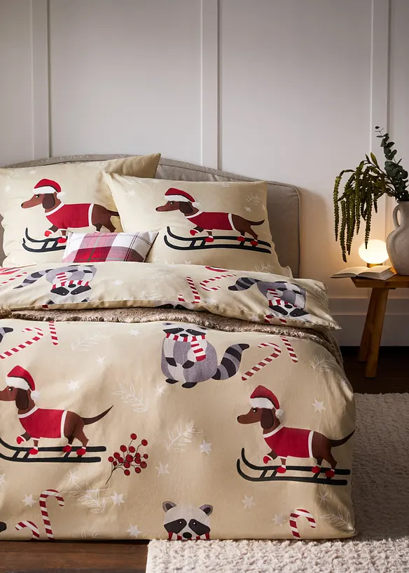 Bettwäsche mit Weihnachtsdackel, bonprix