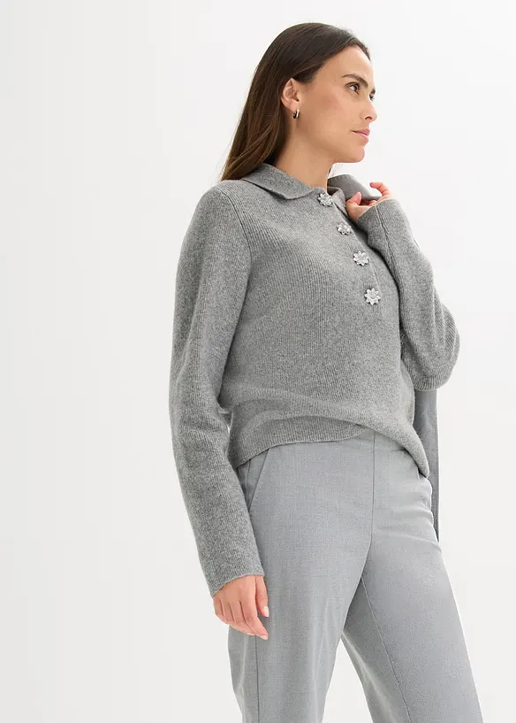 Polo-Pullover mit Wollanteil, bonprix