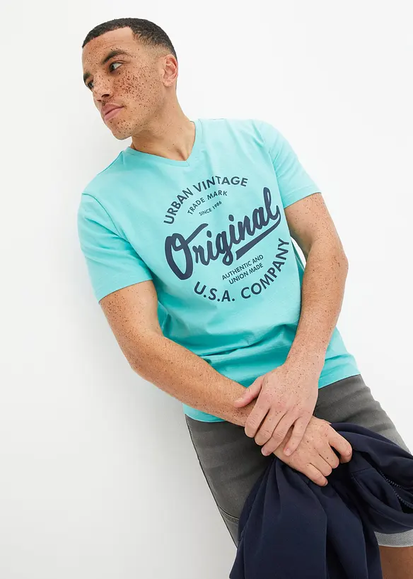 T-Shirt mit V-Ausschnitt aus reiner Baumwolle, bonprix