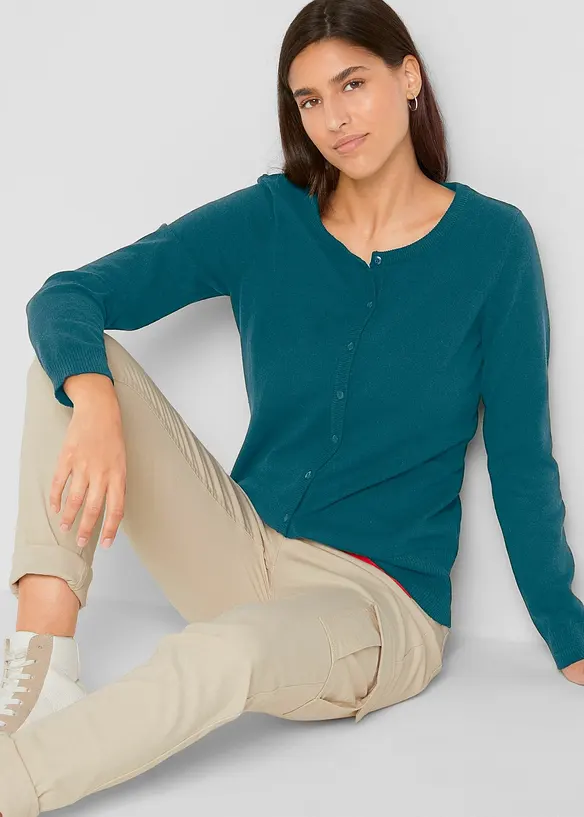 Basic Feinstrickjacke mit recycelter Baumwolle, bonprix