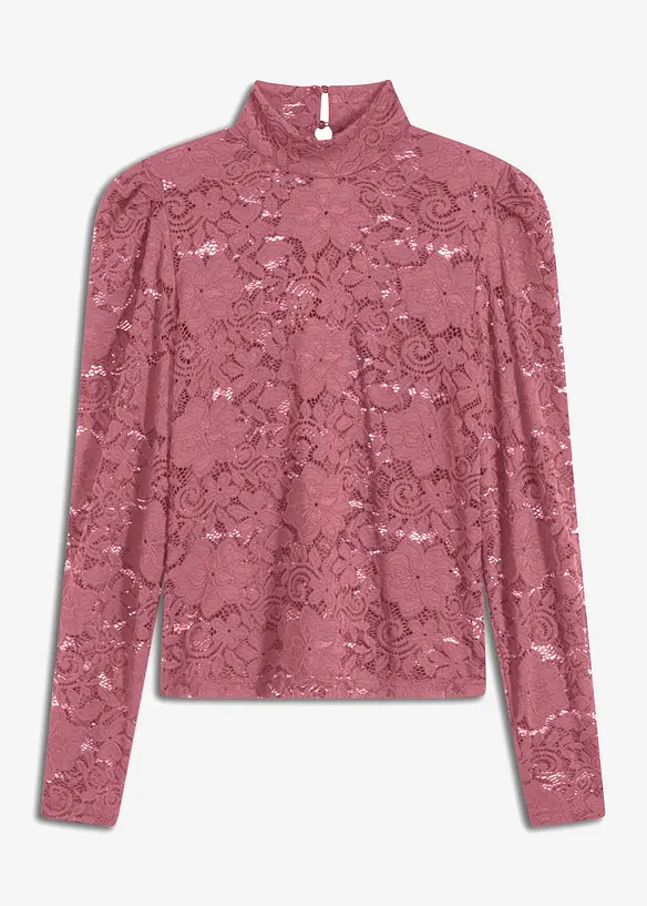 Figurbetontes Langarmshirt mit Spitze, bonprix