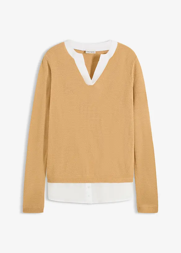 Pull en fine maille avec empiècement chemisier, bonprix