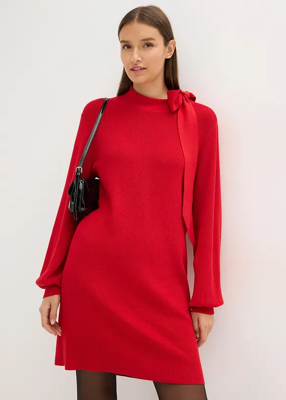Strickkleid mit Schleife aus softem Viskose-Mix, bonprix