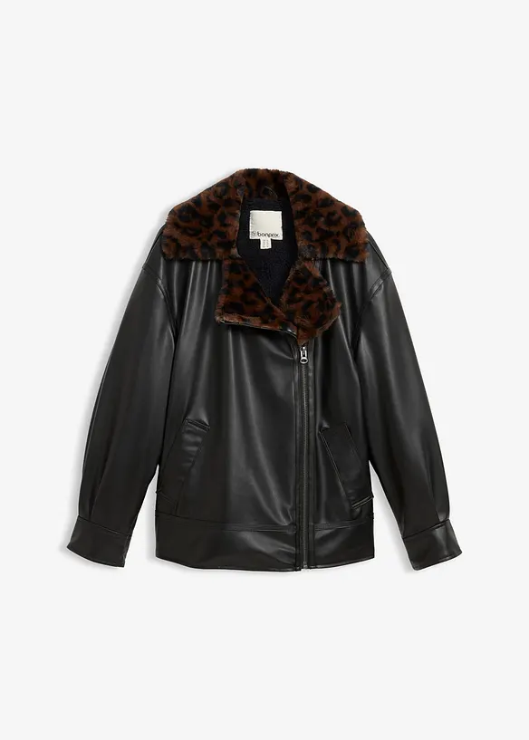 Veste enduite avec doublure peluche léopard, bonprix
