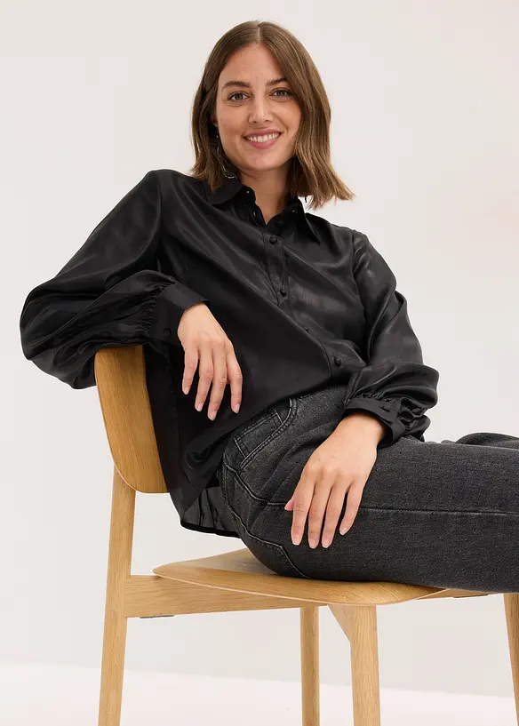 Hemdbluse aus glänzendem Satin, bonprix