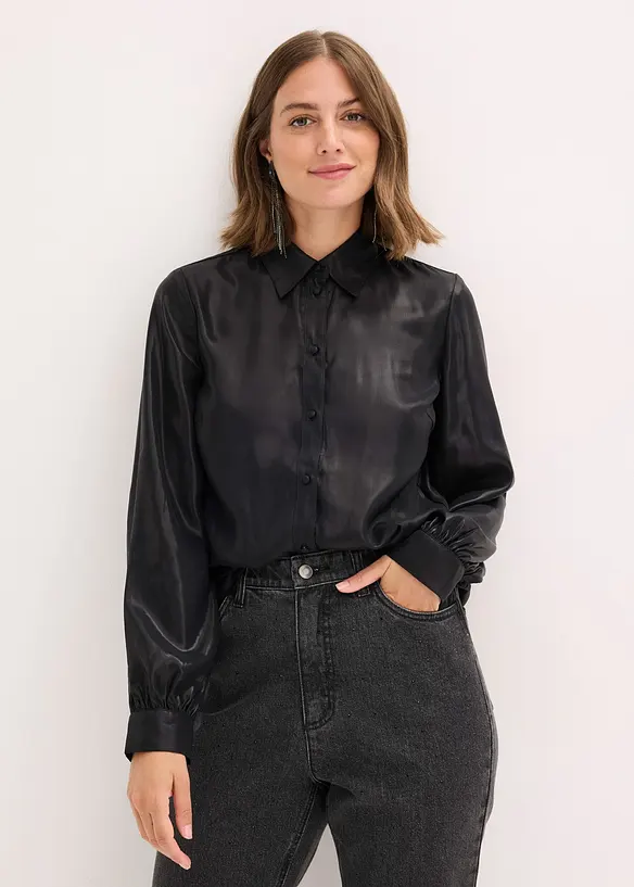 Hemdbluse aus glänzendem Satin, bonprix