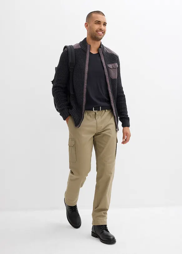 Grobstrickjacke mit Web-Besatz, bonprix