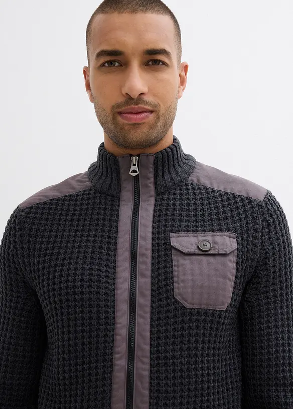 Grobstrickjacke mit Web-Besatz, bonprix