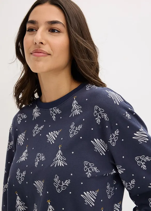 Pyjama aus reiner Baumwolle mit Glitzerdruck, bonprix