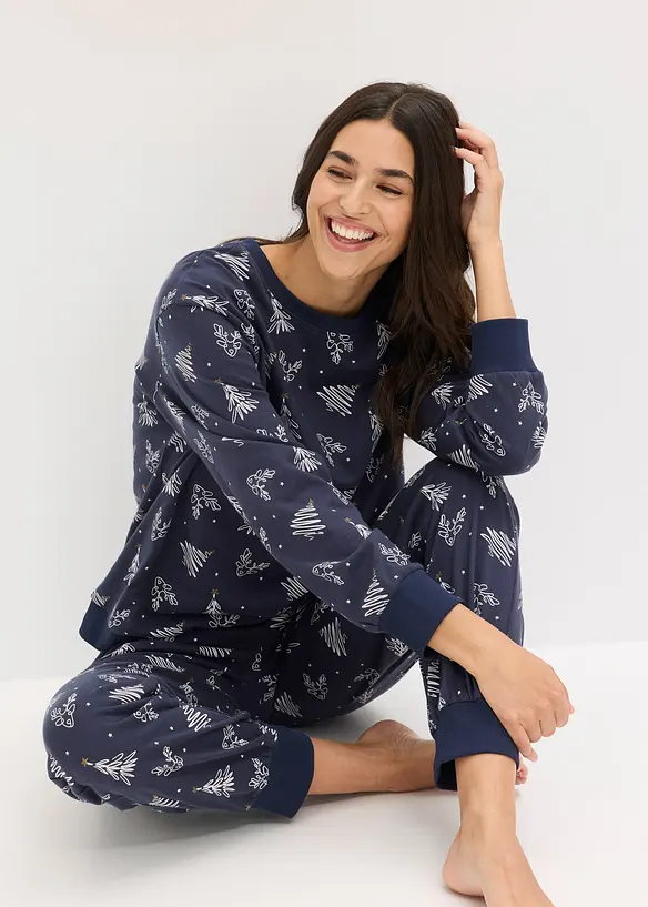 Pyjama aus reiner Baumwolle mit Glitzerdruck, bonprix
