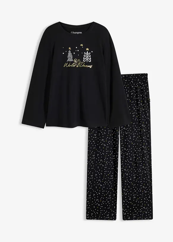 Pyjama aus reiner Baumwolle mit Glitzerdruck, bonprix