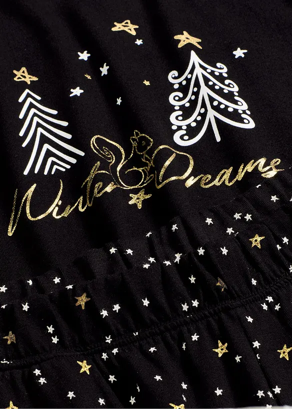 Pyjama aus reiner Baumwolle mit Glitzerdruck, bonprix