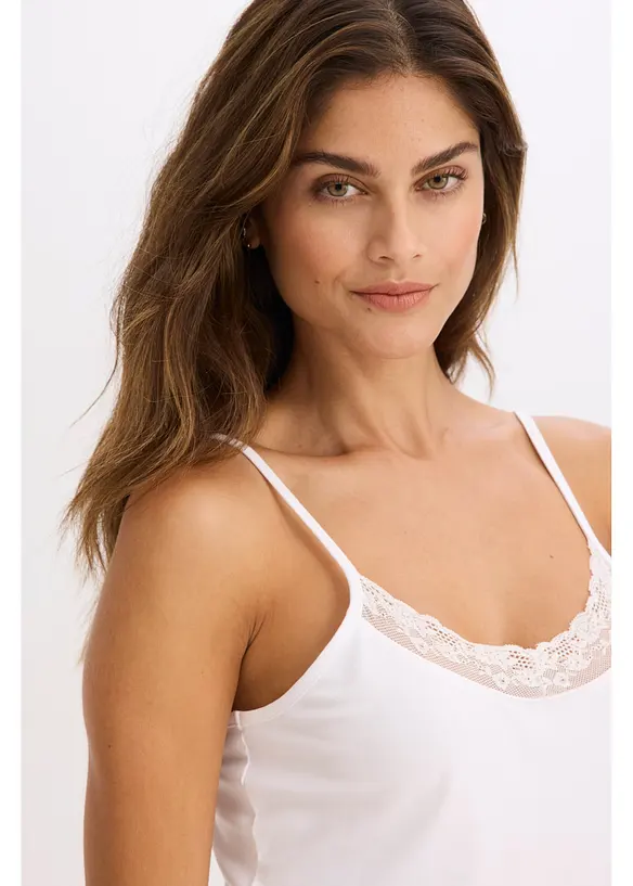 Unterhemd mit Bio-Baumwolle und Spitze (2er Pack), bonprix