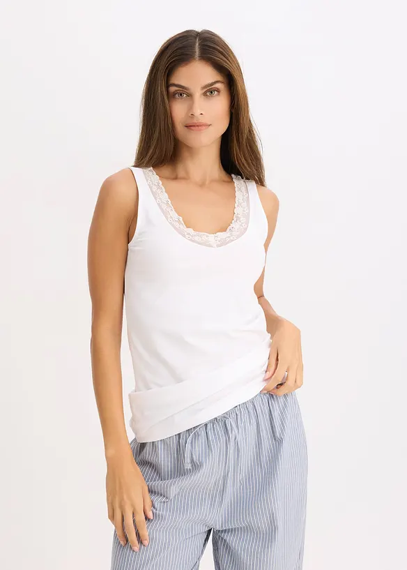 Unterhemd mit Bio-Baumwolle und Spitze (2er Pack), bonprix