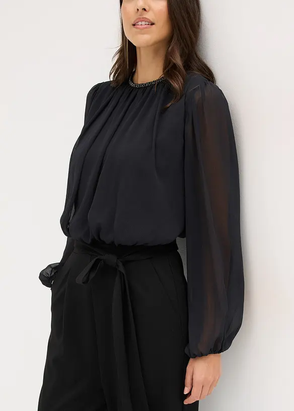 Jumpsuit mit Chiffon und Glitzer, bonprix