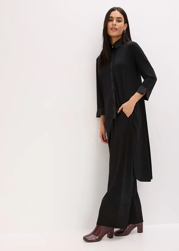 Jersey Bluse mit Satinbesätzen, bonprix