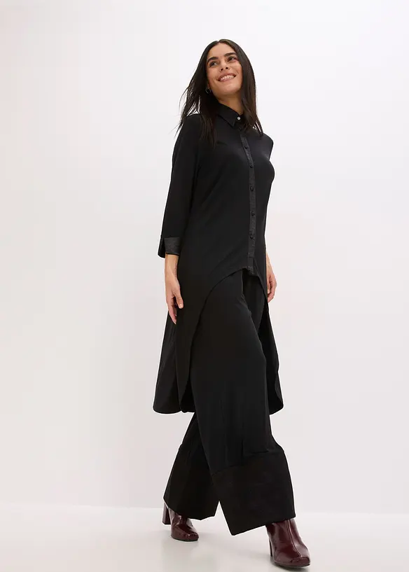 Jersey Bluse mit Satinbesätzen, bonprix