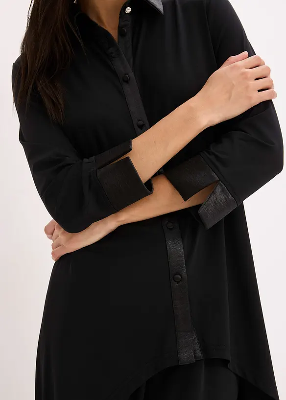 Jersey Bluse mit Satinbesätzen, bonprix