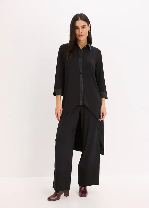 Jersey Bluse mit Satinbesätzen, bonprix