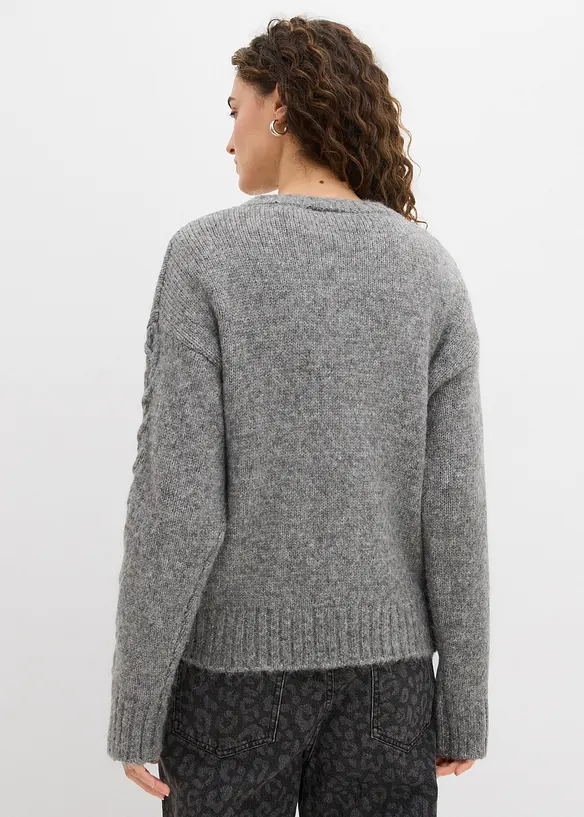 Boxy-Pullover mit geflochtenen Ärmeln, bonprix