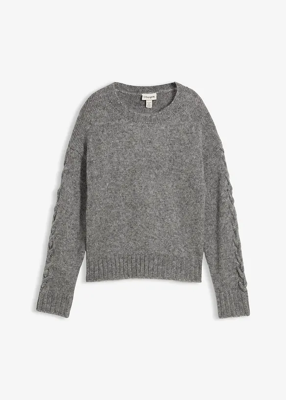 Boxy-Pullover mit geflochtenen Ärmeln, bonprix