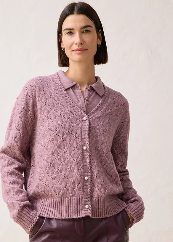 Ajour-Strickjacke mit Wolle, bonprix