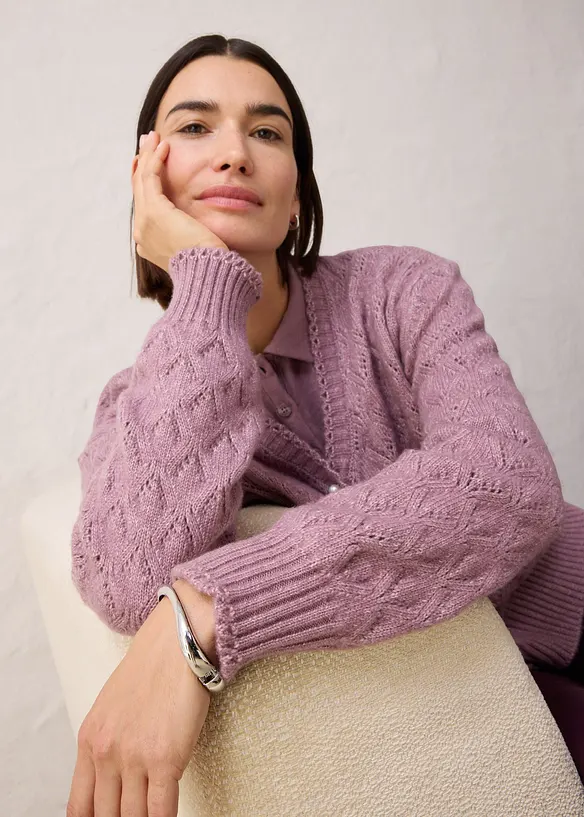 Ajour-Strickjacke mit Wolle, bonprix