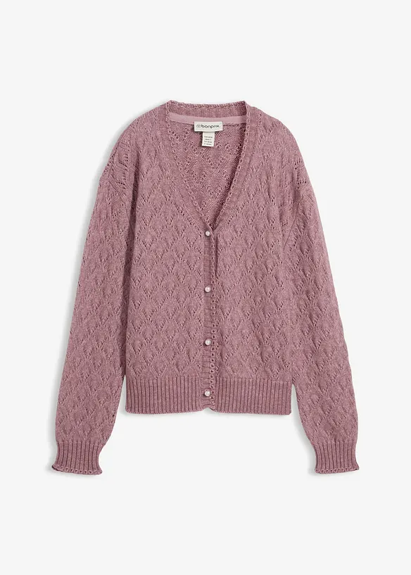 Ajour-Strickjacke mit Wolle, bonprix