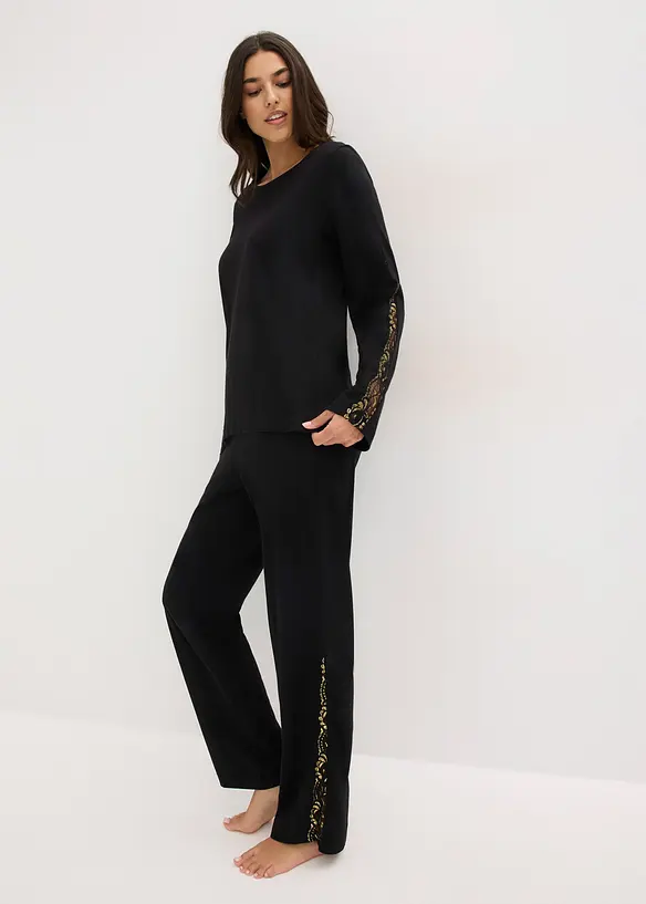 Pyjama mit zarter Glitzerspitze, bonprix