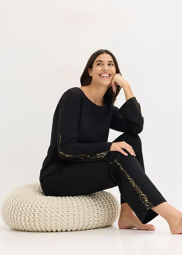 Pyjama mit zarter Glitzerspitze, bonprix
