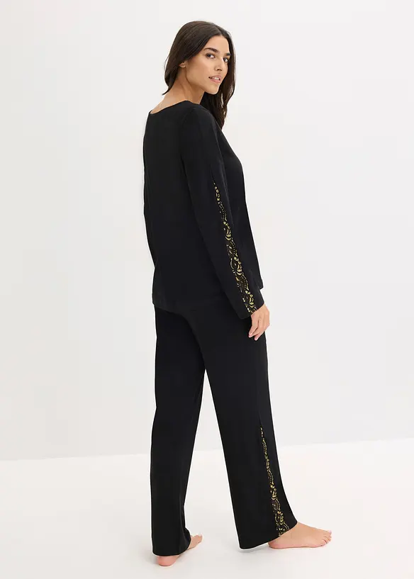 Pyjama mit zarter Glitzerspitze, bonprix