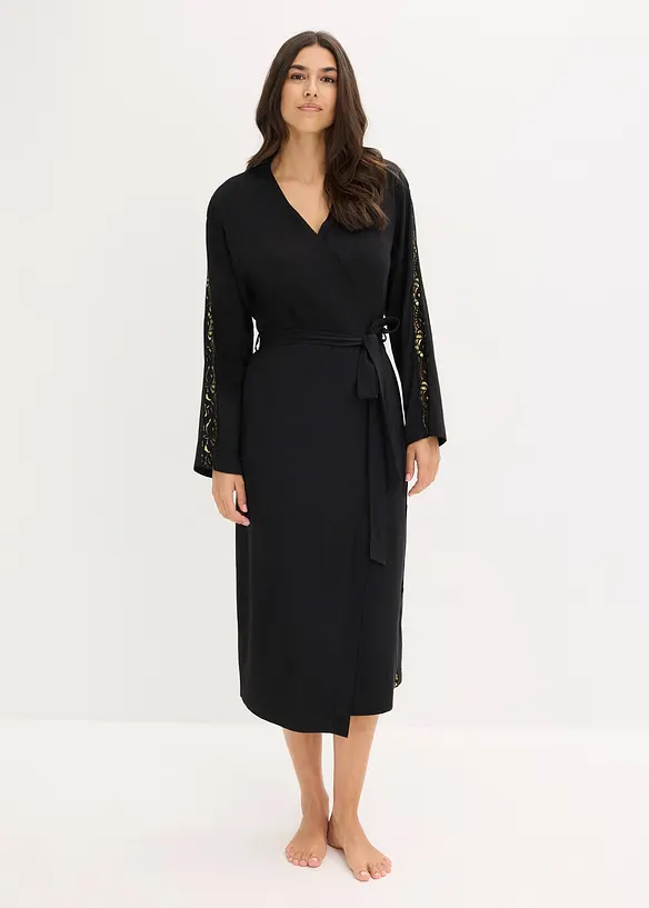 Kimono Morgenmantel mit zarter Glitzerspitze, bonprix