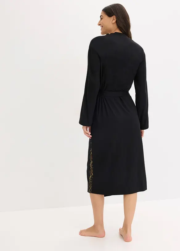 Kimono Morgenmantel mit zarter Glitzerspitze, bonprix