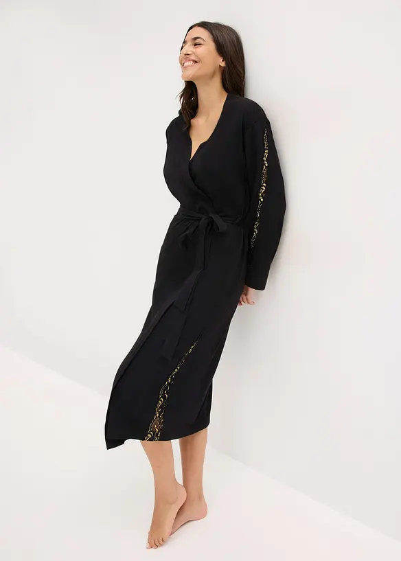 Kimono Morgenmantel mit zarter Glitzerspitze, bonprix