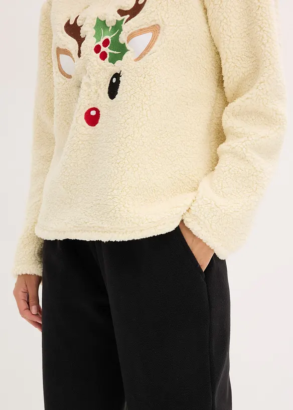 Loungewear Teddy Hausanzug mit Fleecehose, bonprix