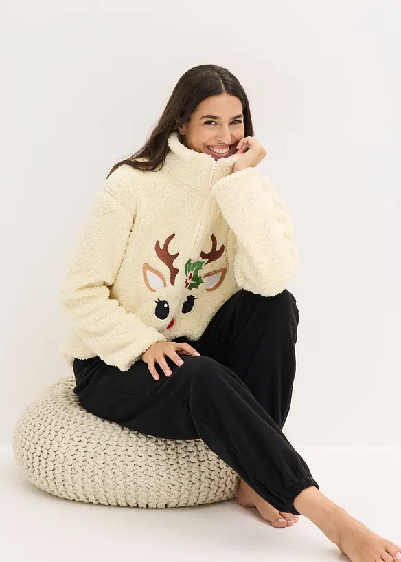 Loungewear Teddy Hausanzug mit Fleecehose, bonprix