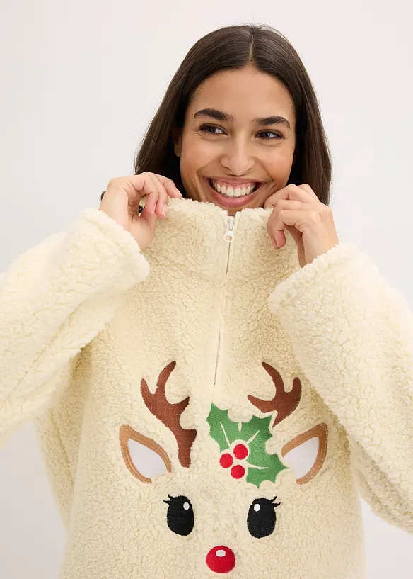 Loungewear Teddy Hausanzug mit Fleecehose, bonprix