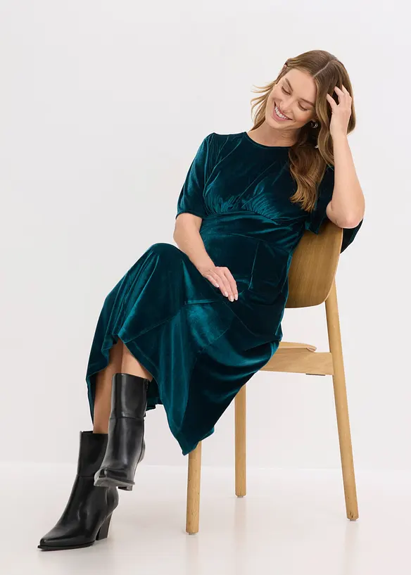 Robe midi en velours doux, bonprix