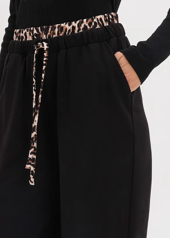 Pantalon large en molleton à ceinture contrastante, bonprix