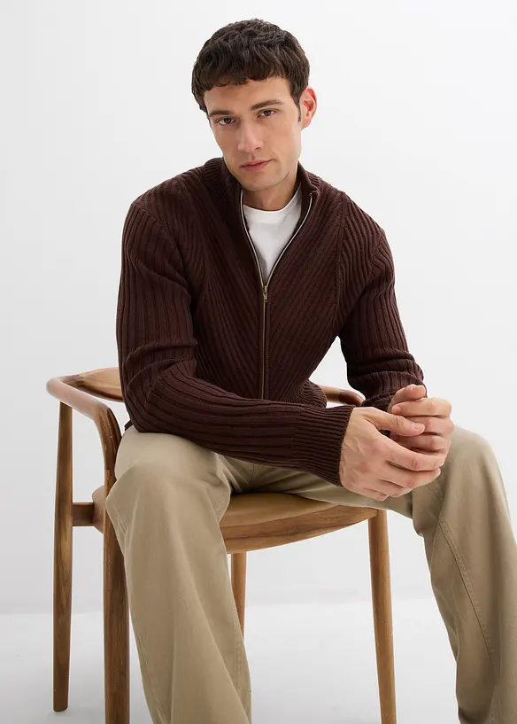 Gerippte Strickjacke aus Baumwoll-Mix, bonprix