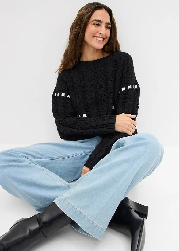 Grobstrick-Pullover mit Zopfmuster, bonprix